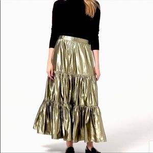 J Crew NWT gold tiered maxi skirt size large